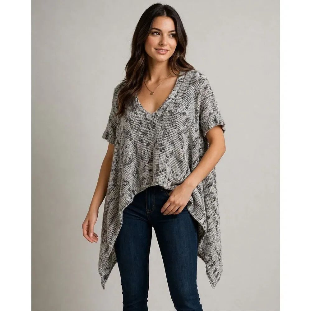 BCBGMAXAZRIA Gray Marled Knit Poncho Sweater Asymmetrical S/M